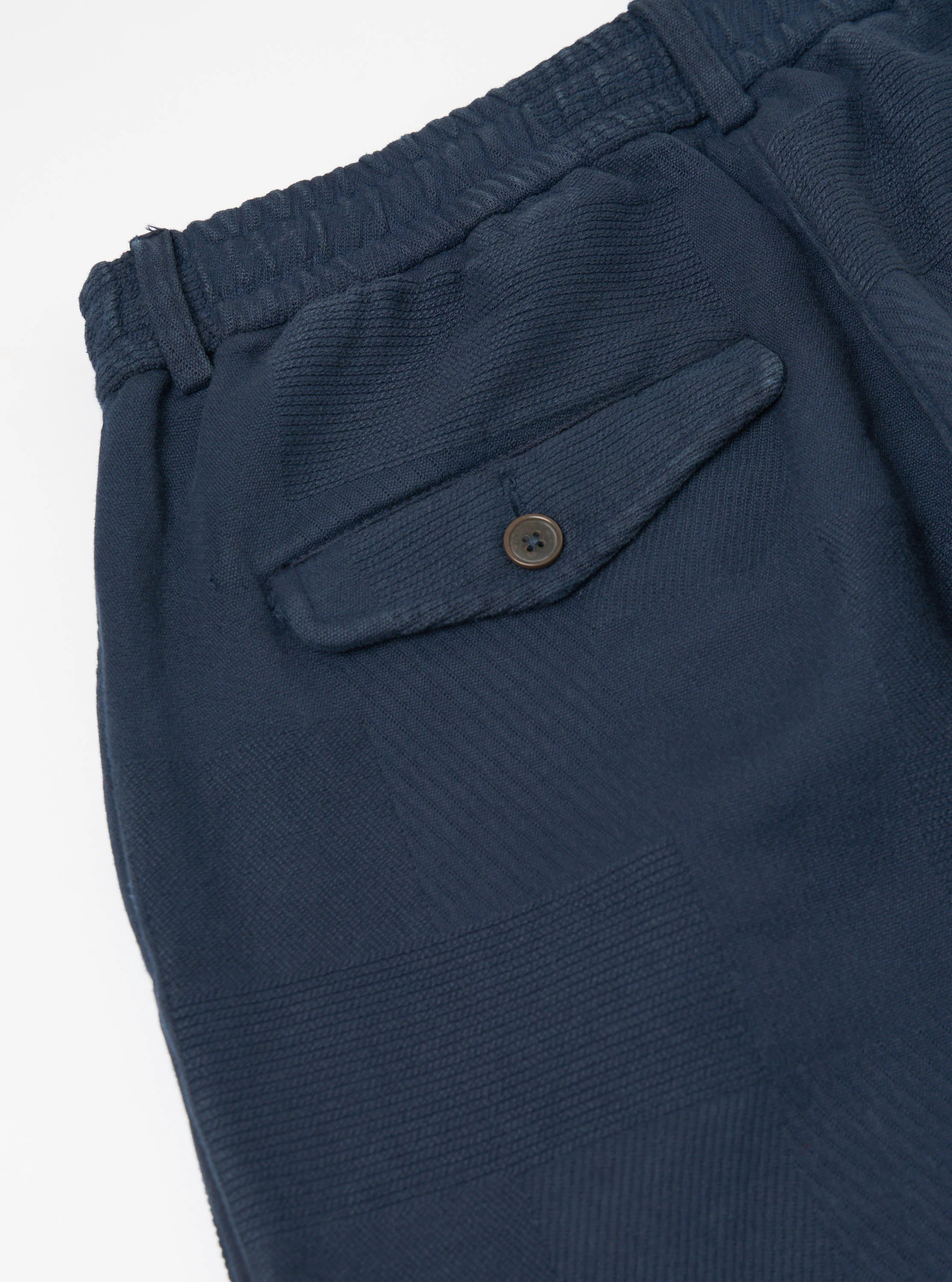 Dark Navy Patchwork Weave Cotton Pleated Track Pant - Image 7