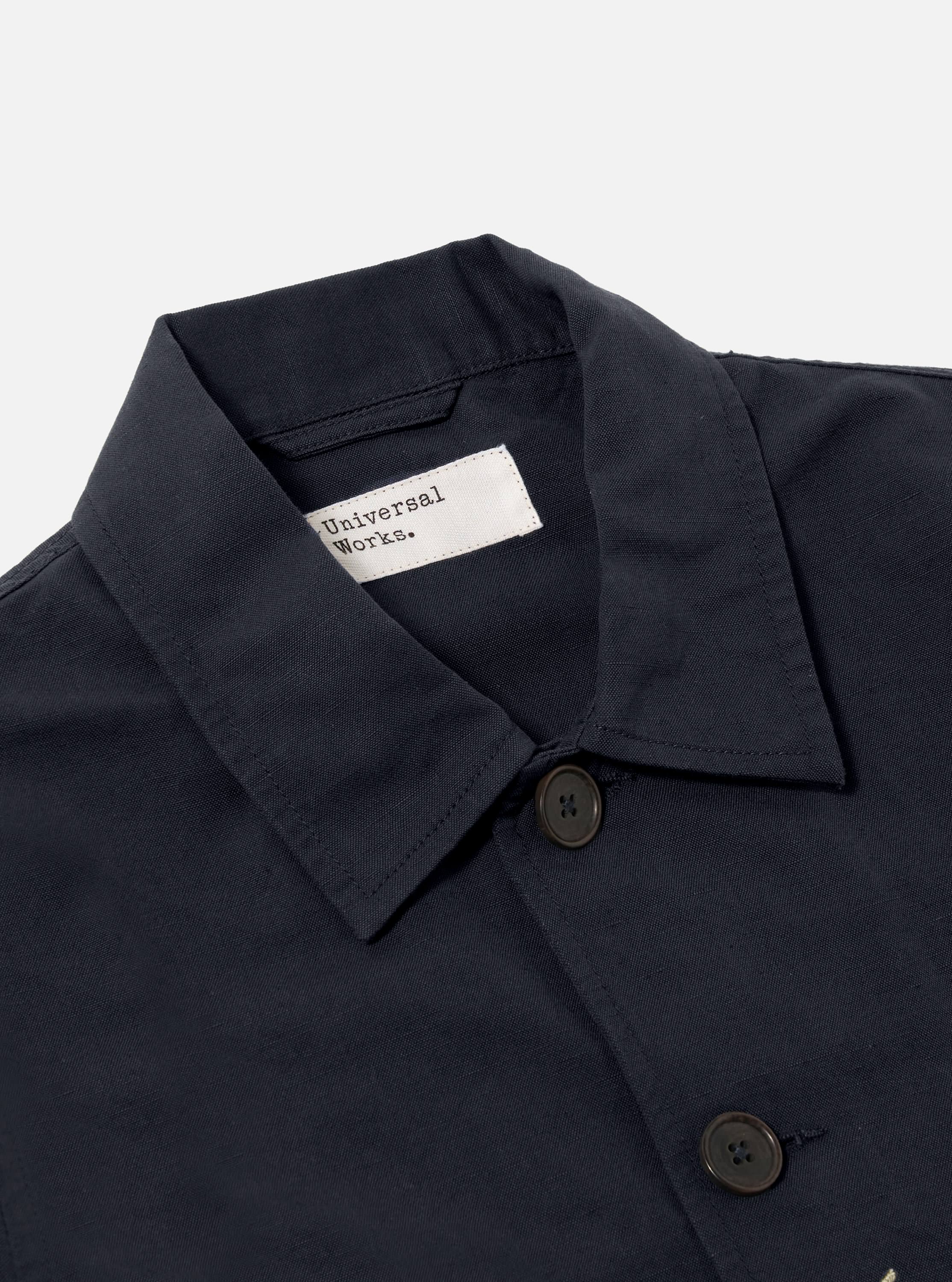 Navy Linen Slub Weave Bakers Jacket - Image 4